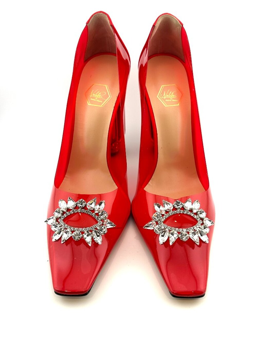 BRAND NEW NALEBE AURUM 102MM SATIN CRYSTAL PUMPS
